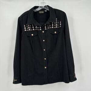 Bob Mackie Smart Denim Womens‎ Size 1X Stretch Western Studded Button Jacket